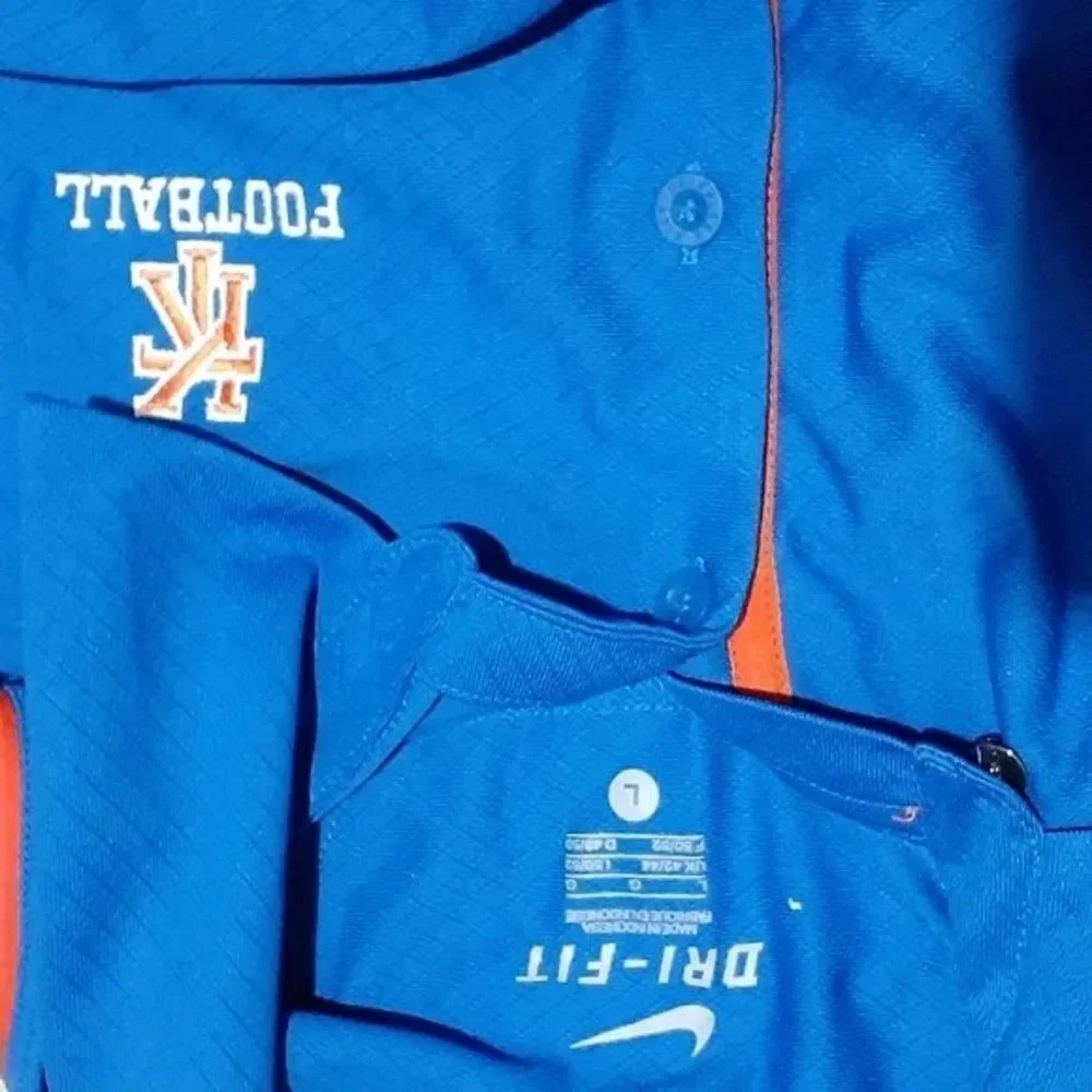 NIKE Polo Shirt Men's Royal Blue Orange Trim KT Football Logo